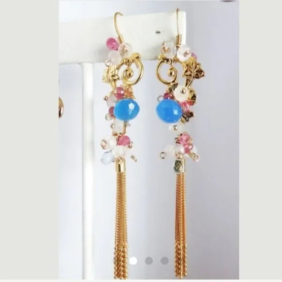 Hand crafted earrings with semi-precious gems - Picture 2 of 4